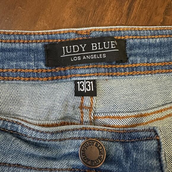 JUDY BLUE Bootcut Jeans Blue Denim Stretch High Rise Pleated Grunge - Picture 8 of 13